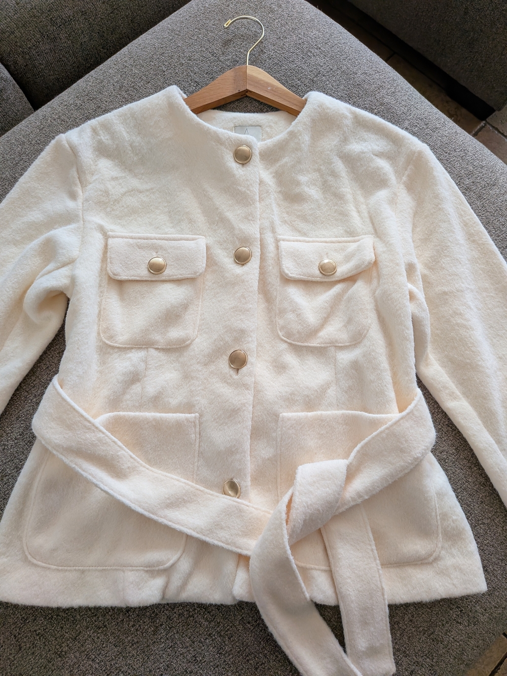 Joie Cream Belted Pocket Jacket with Gold Buttons - Picture 1 of 5